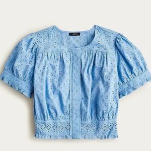 NWT J Crew Blue eyelet puff sleeve shirt size S